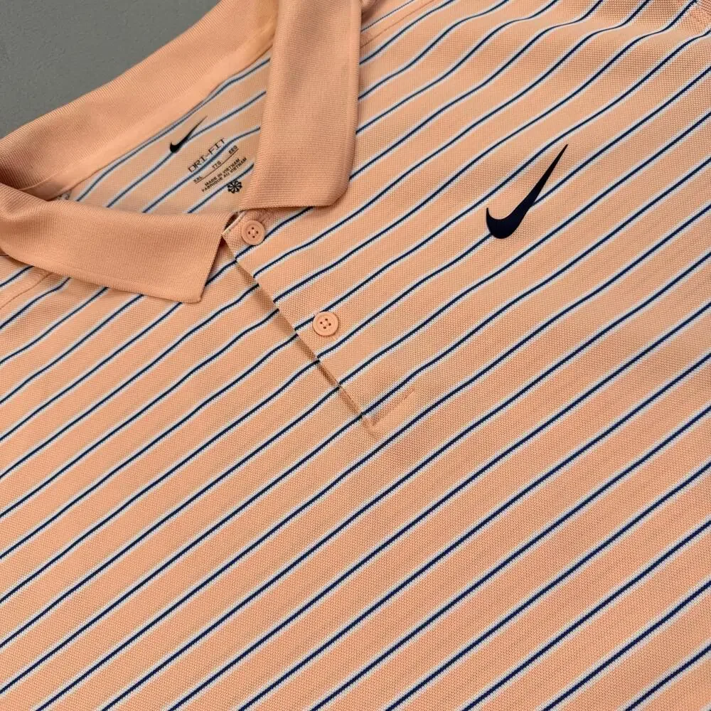 Nike Golf Polo Shirt Mens 2XL Peach Stripe Dri-FIT Stretch Performance Top